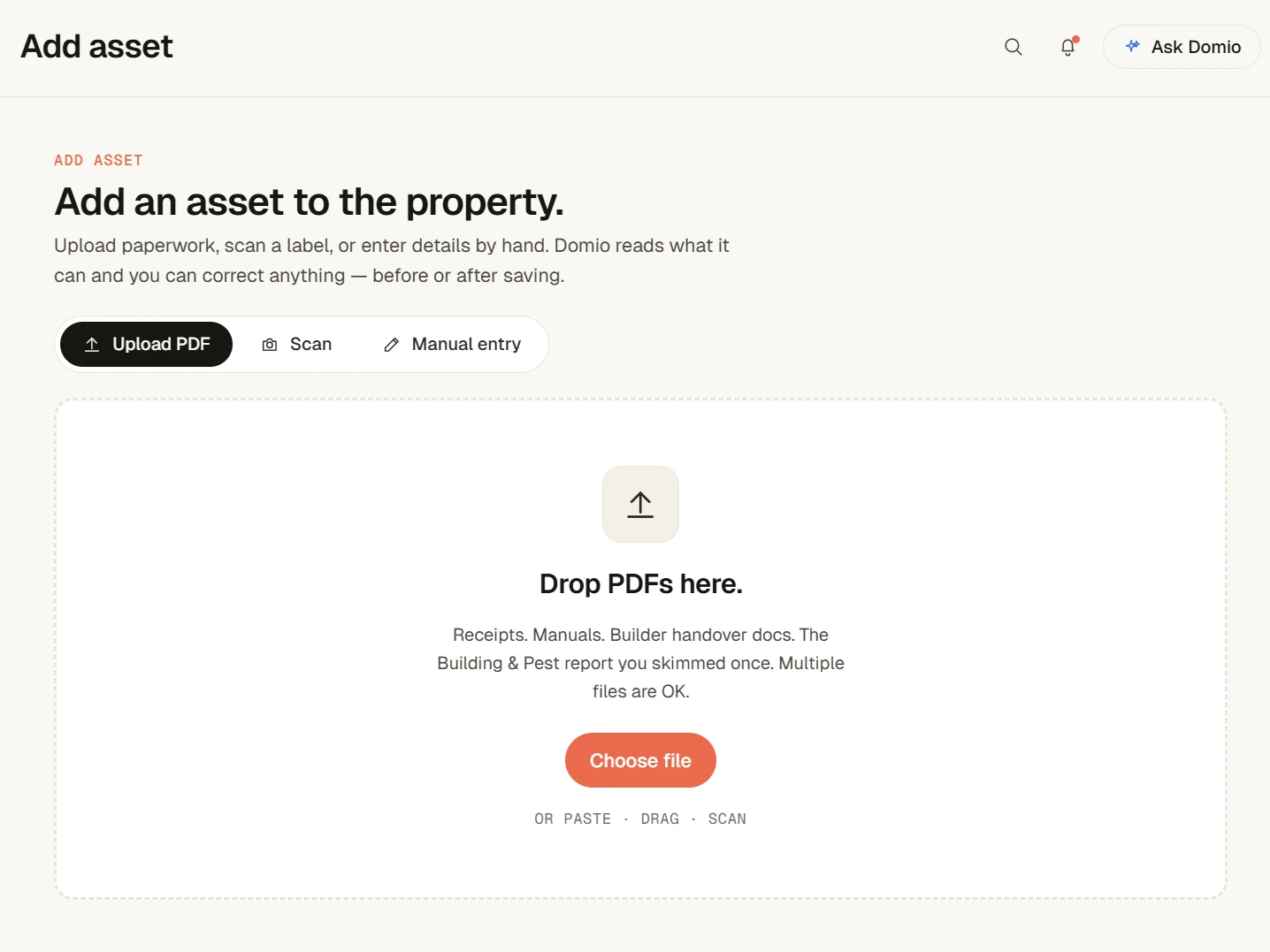 Domio app: drop documents, receipts and photos into your home record
